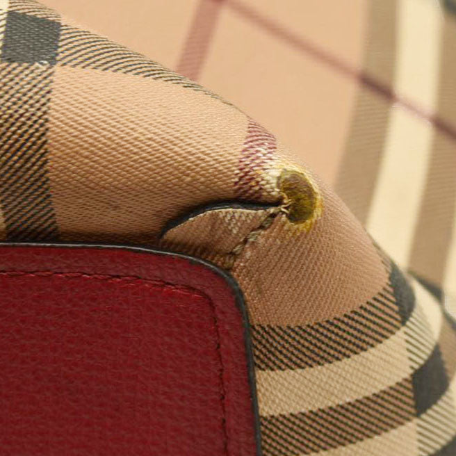 Burberry  Haymarket Check Medium Reversible Tote Poppy Red