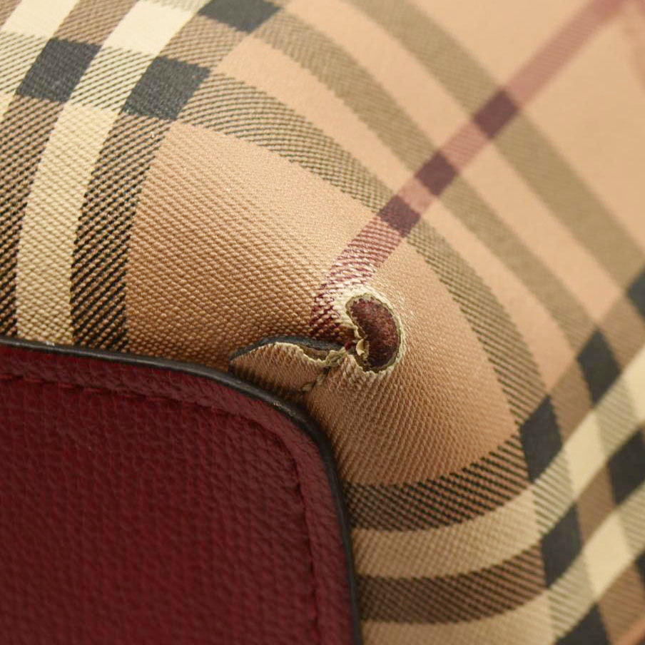 Burberry  Haymarket Check Medium Reversible Tote Poppy Red