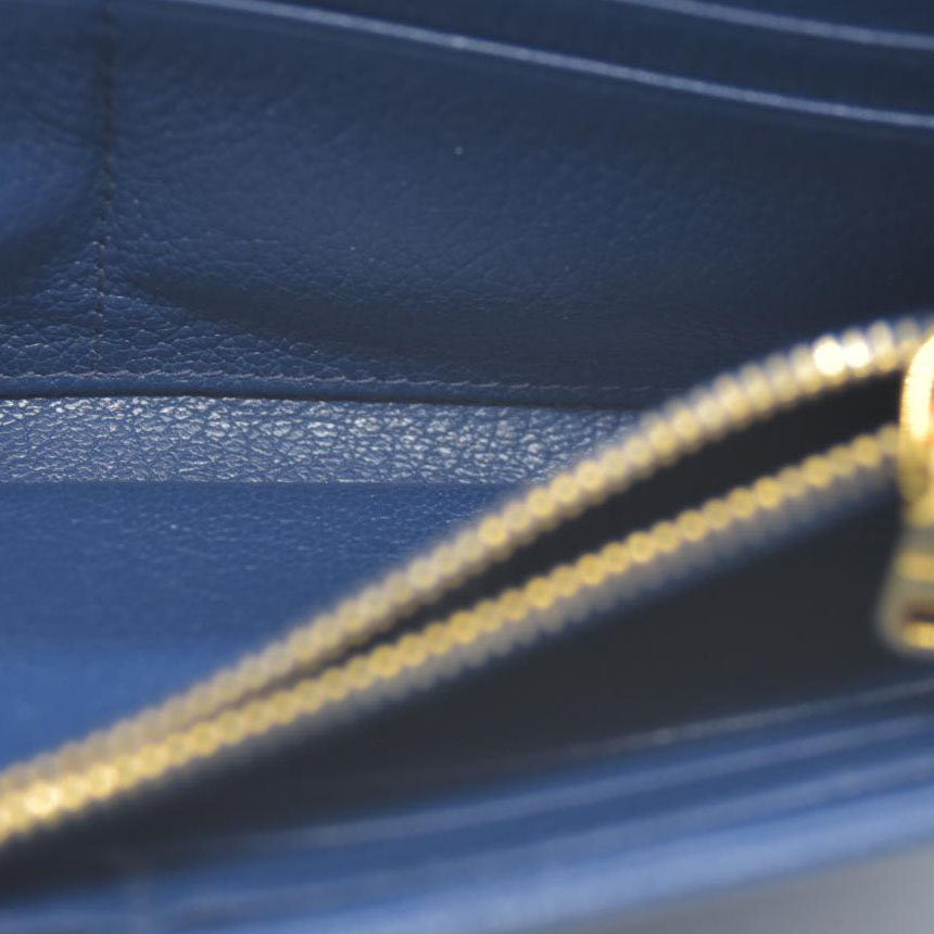 MIU MIU Logo Madras Leather Long Bifold Wallet Blue