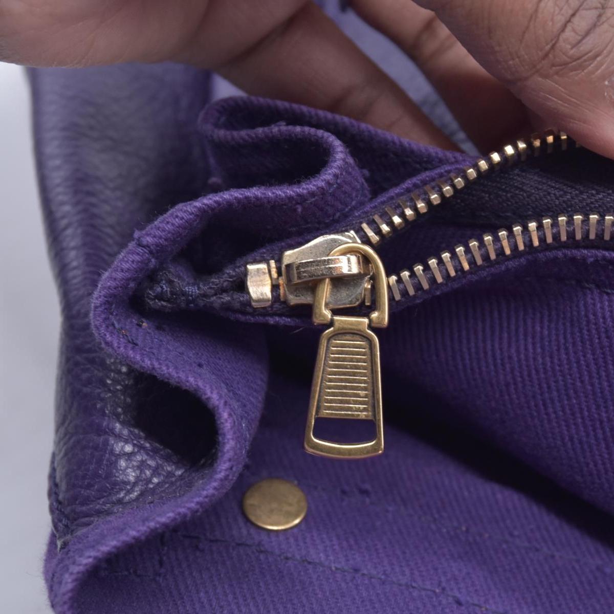 $1890 SAINT LAURENT Grained Leather Muse Two Top Handle Bag Purple CONSIGNMENT 10021248