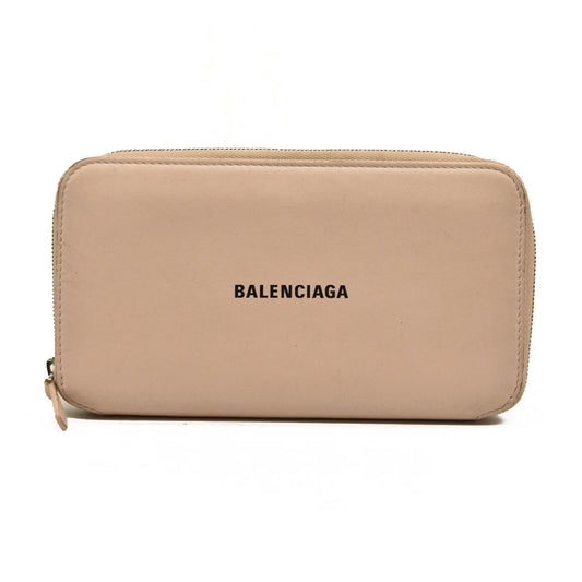 $650 Balenciaga Logo Everyday Calfskin Leather Continental Wallet Pink