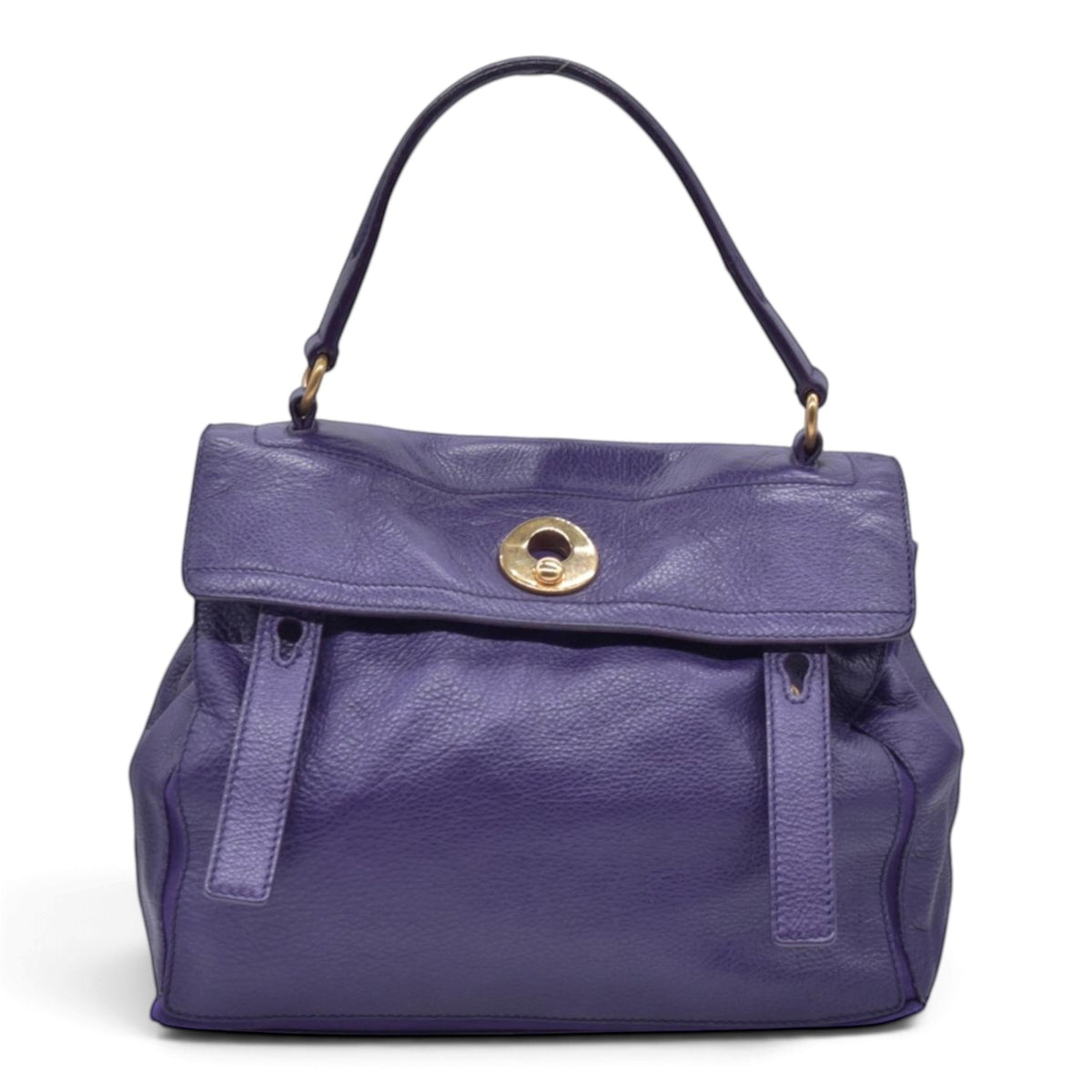 $1890 SAINT LAURENT Grained Leather Muse Two Top Handle Bag Purple CONSIGNMENT 10021248