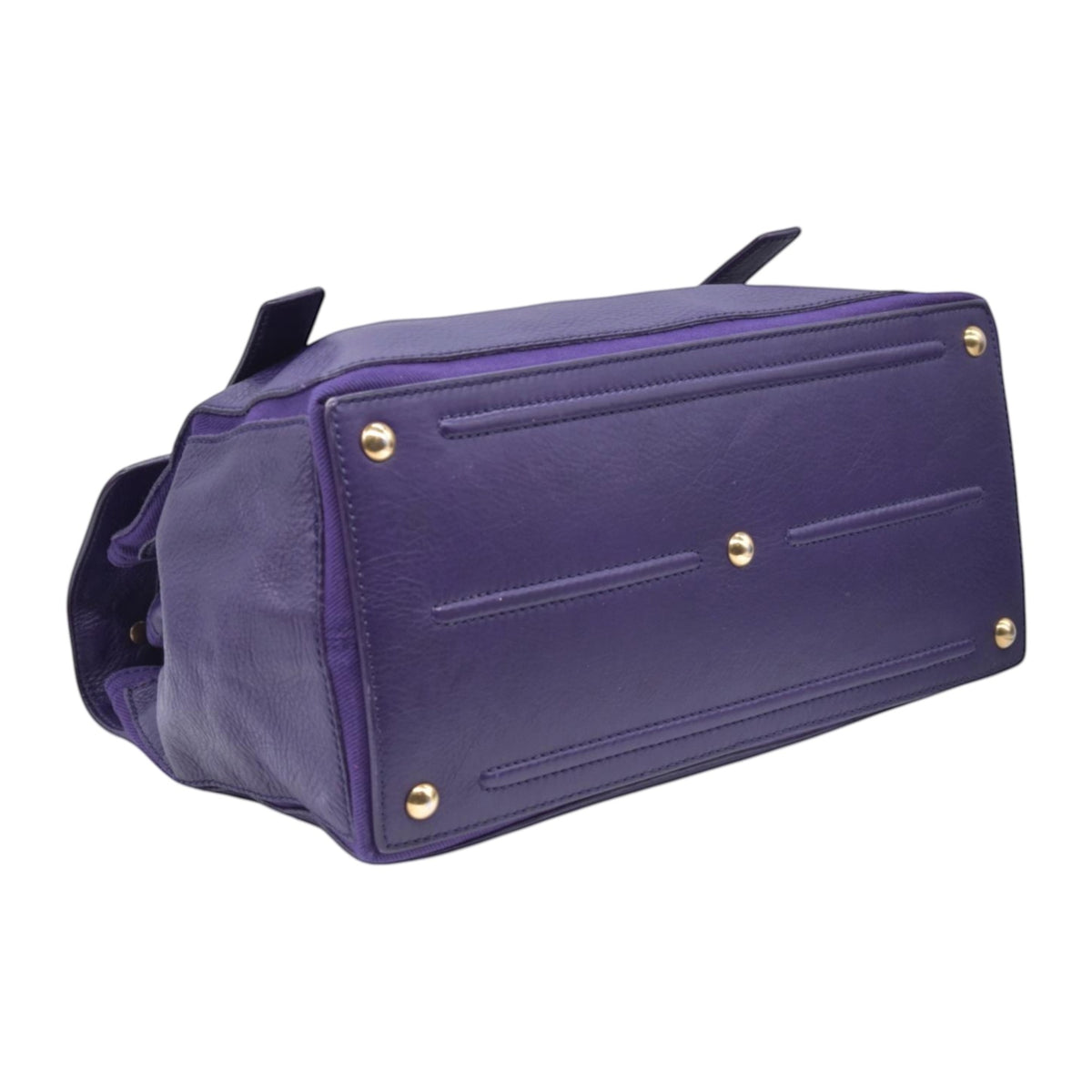 $1890 SAINT LAURENT Grained Leather Muse Two Top Handle Bag Purple CONSIGNMENT 10021248