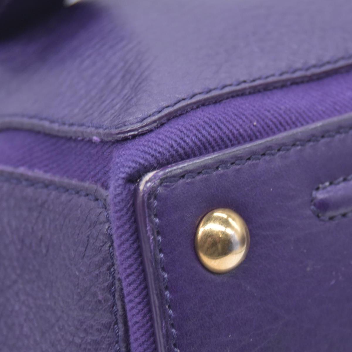 $1890 SAINT LAURENT Grained Leather Muse Two Top Handle Bag Purple CONSIGNMENT 10021248