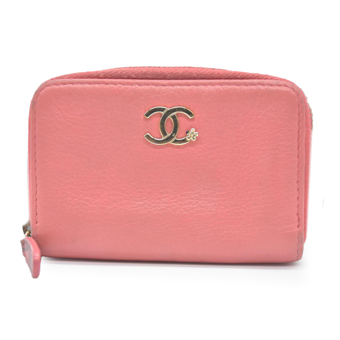 CHANEL CC Logo Leather Coin Purse Wallet Pink 26515186