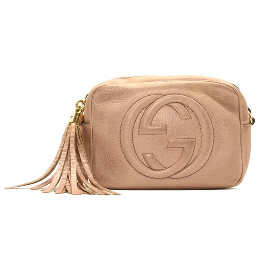 GUCCI Metallic Pebbled Calfskin Small Soho Disco Bag Pink Rose Gold