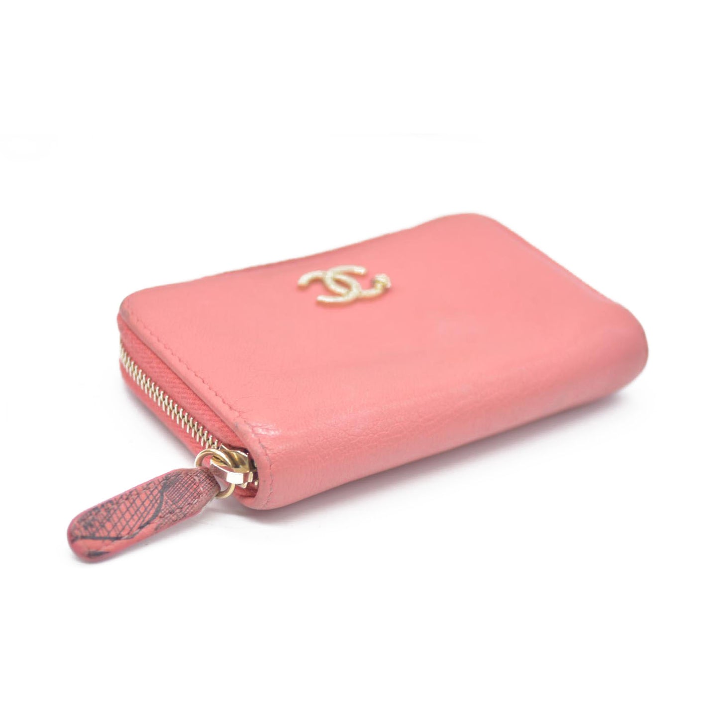 CHANEL CC Logo Leather Coin Purse Wallet Pink 26515186