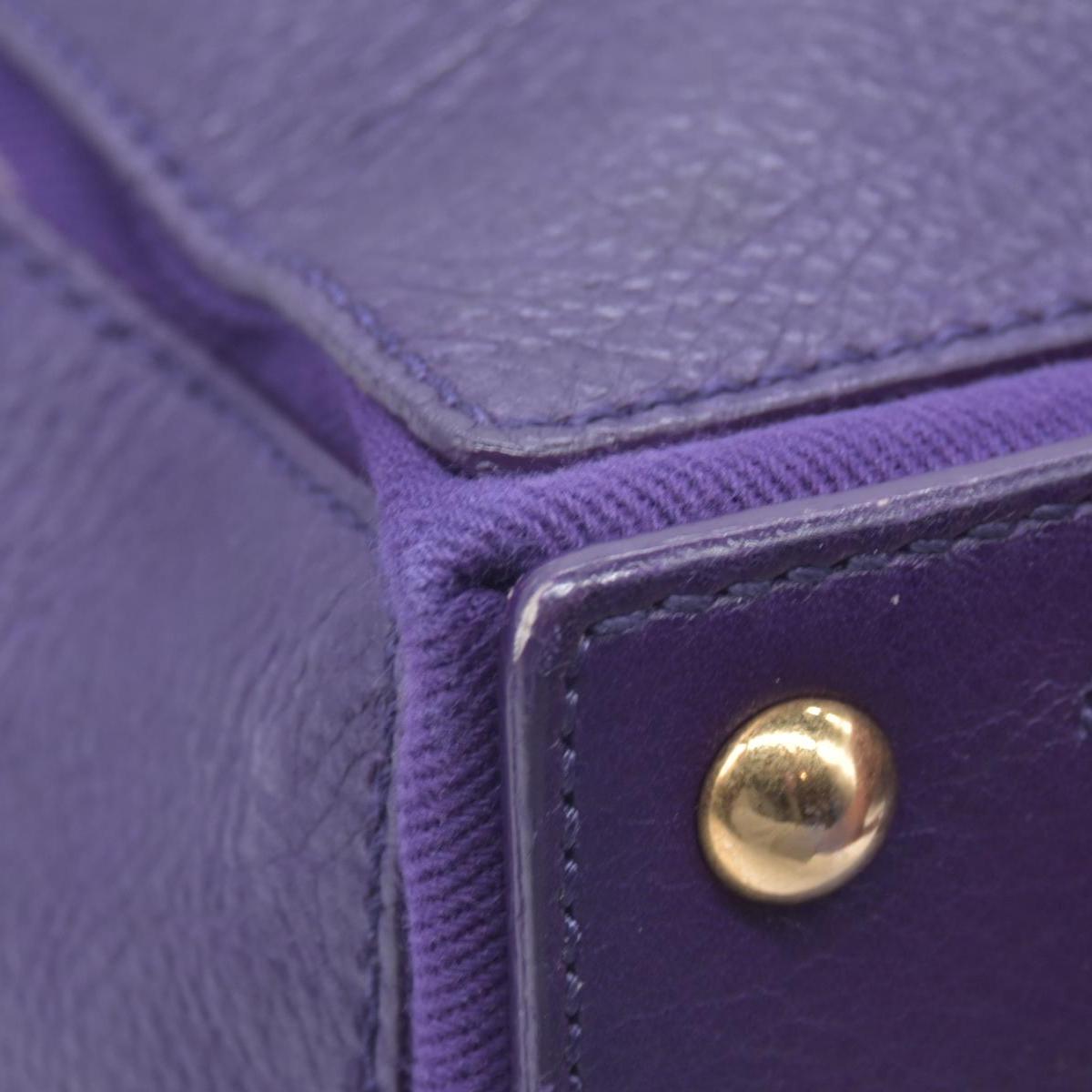 $1890 SAINT LAURENT Grained Leather Muse Two Top Handle Bag Purple CONSIGNMENT 10021248