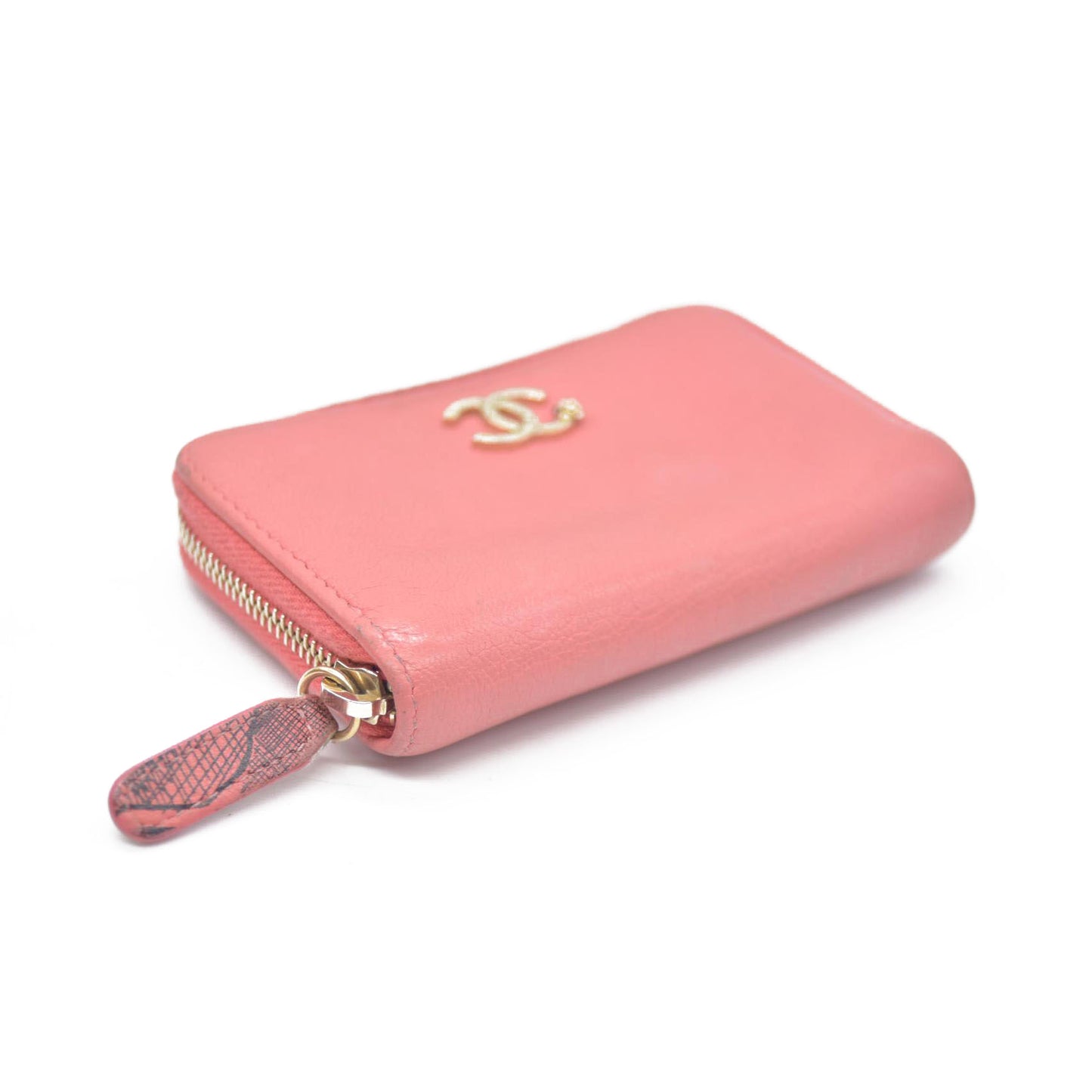 CHANEL CC Logo Leather Coin Purse Wallet Pink 26515186