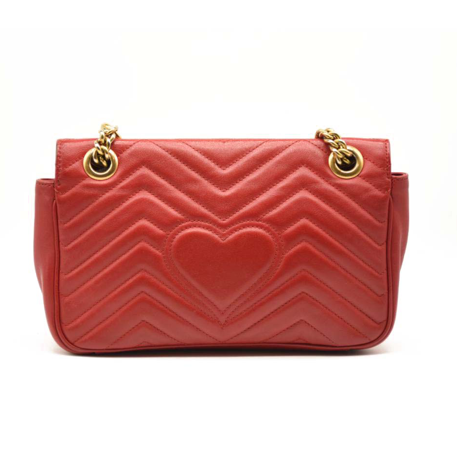 GUCCI Calfskin Matelasse Mini GG Marmont Shoulder Bag Hibiscus Red