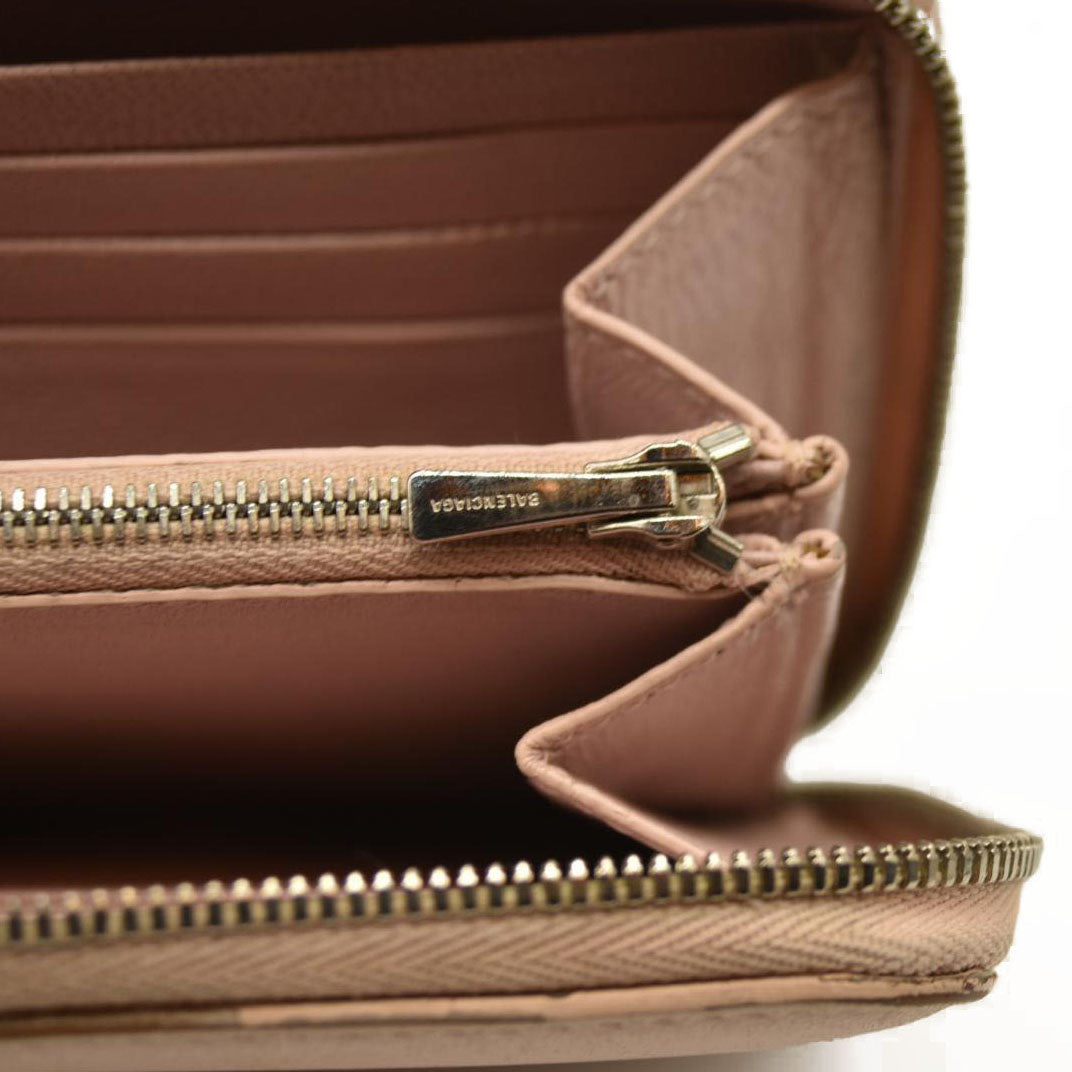 $650 Balenciaga Logo Everyday Calfskin Leather Continental Wallet Pink