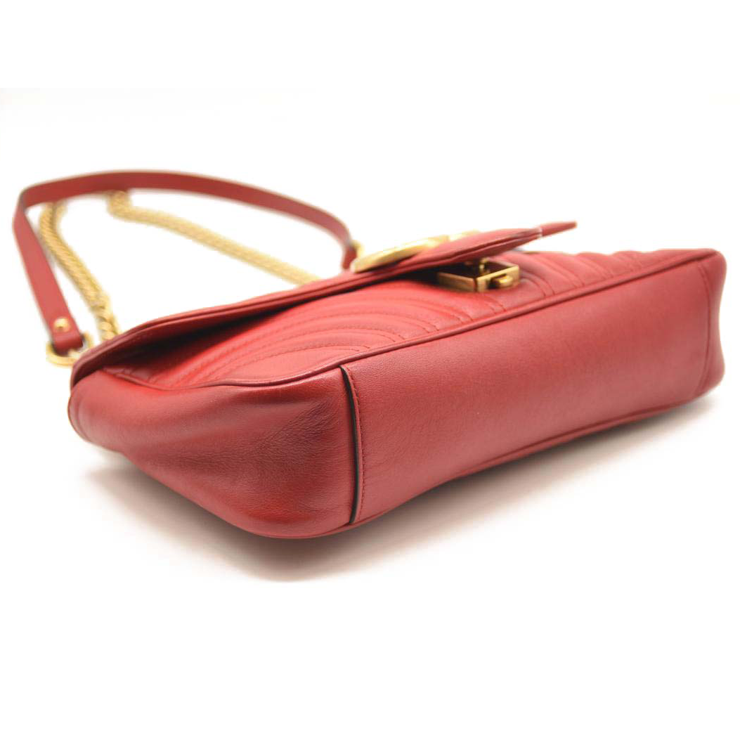 GUCCI Calfskin Matelasse Mini GG Marmont Shoulder Bag Hibiscus Red