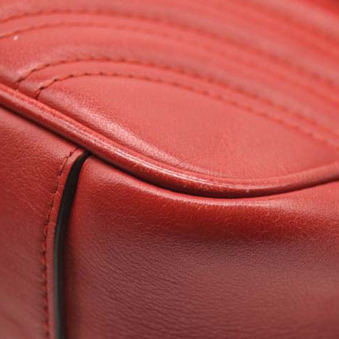 GUCCI Calfskin Matelasse Mini GG Marmont Shoulder Bag Hibiscus Red