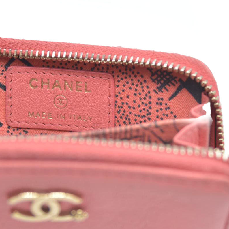 CHANEL CC Logo Leather Coin Purse Wallet Pink 26515186