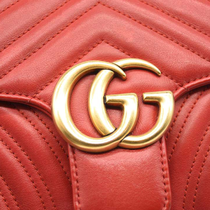 GUCCI Calfskin Matelasse Mini GG Marmont Shoulder Bag Hibiscus Red