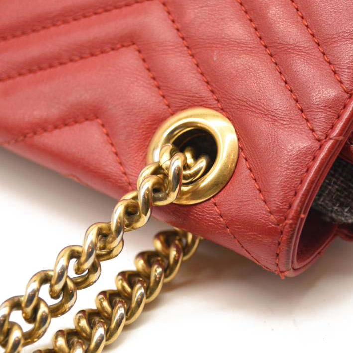 GUCCI Calfskin Matelasse Mini GG Marmont Shoulder Bag Hibiscus Red