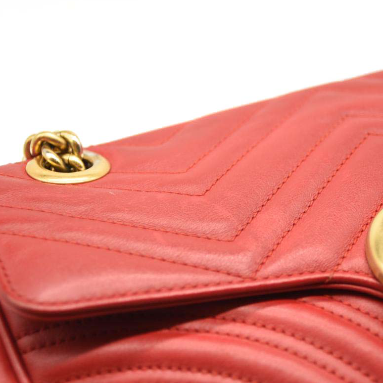 GUCCI Calfskin Matelasse Mini GG Marmont Shoulder Bag Hibiscus Red