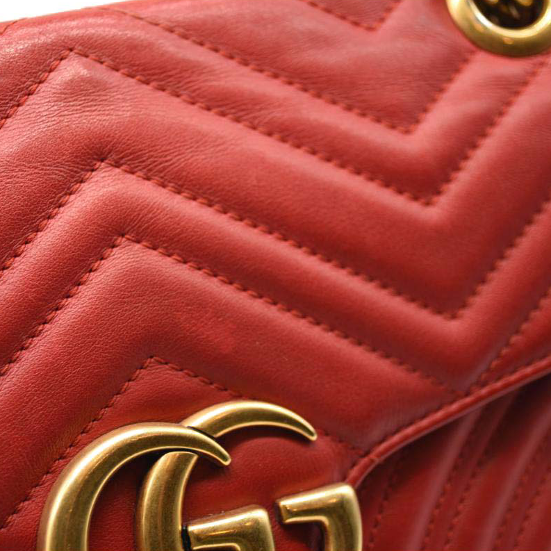GUCCI Calfskin Matelasse Mini GG Marmont Shoulder Bag Hibiscus Red