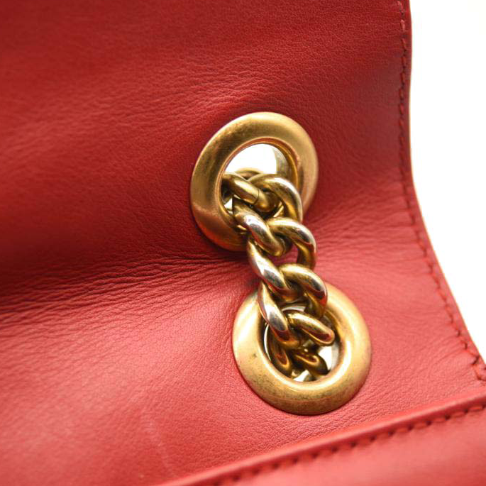 GUCCI Calfskin Matelasse Mini GG Marmont Shoulder Bag Hibiscus Red
