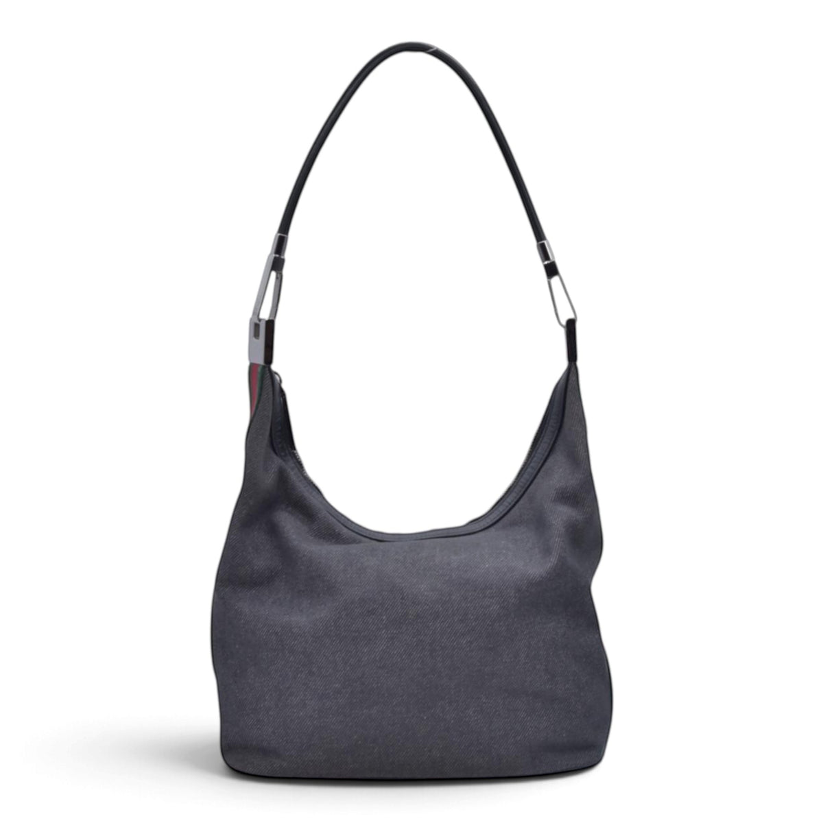 $950 GUCCI Denim Web Shoulder Bag Black CONSIGNMENT 10021242