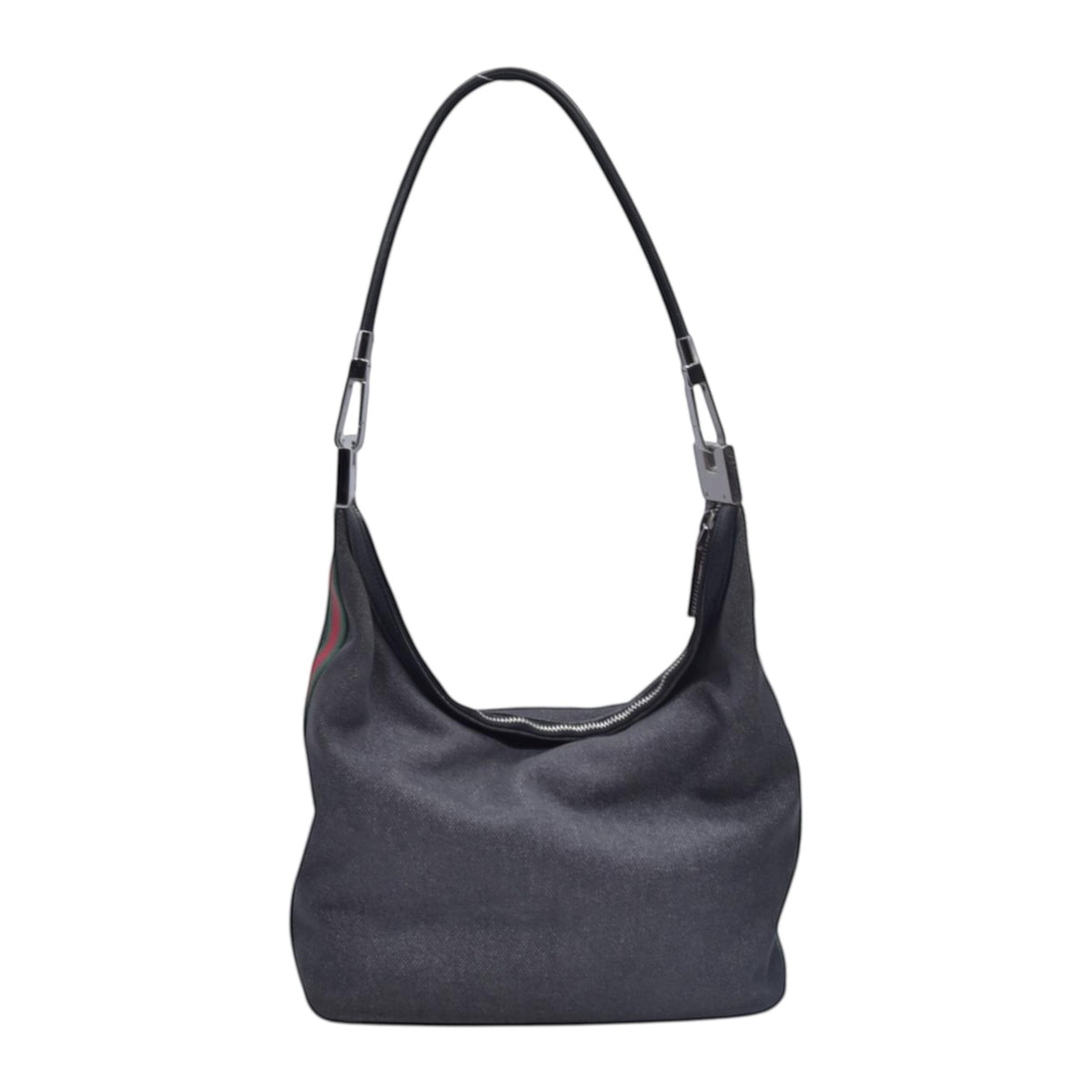 $950 GUCCI Denim Web Shoulder Bag Black CONSIGNMENT 10021242