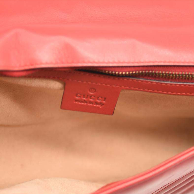 GUCCI Calfskin Matelasse Mini GG Marmont Shoulder Bag Hibiscus Red