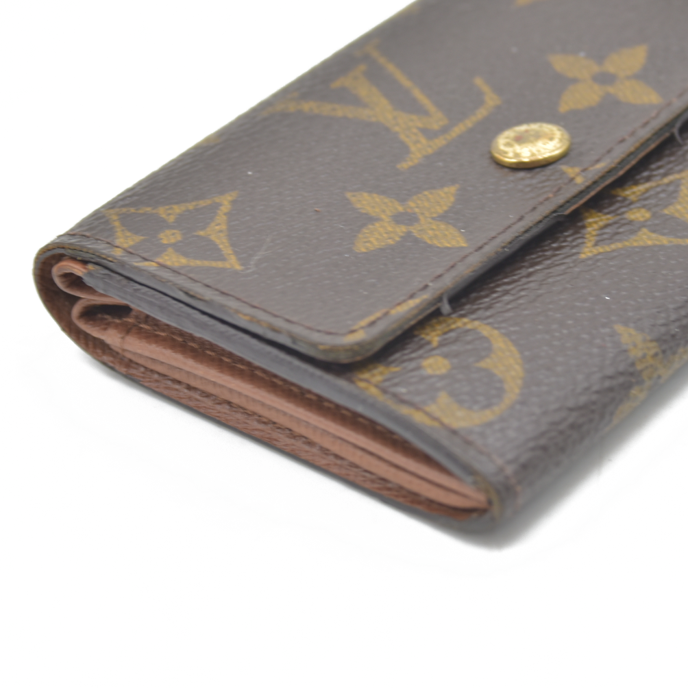 $345 Louis Vuitton Monogram Porte Monnaie Plat Coin Purse Wallet Brown MI0099 2009