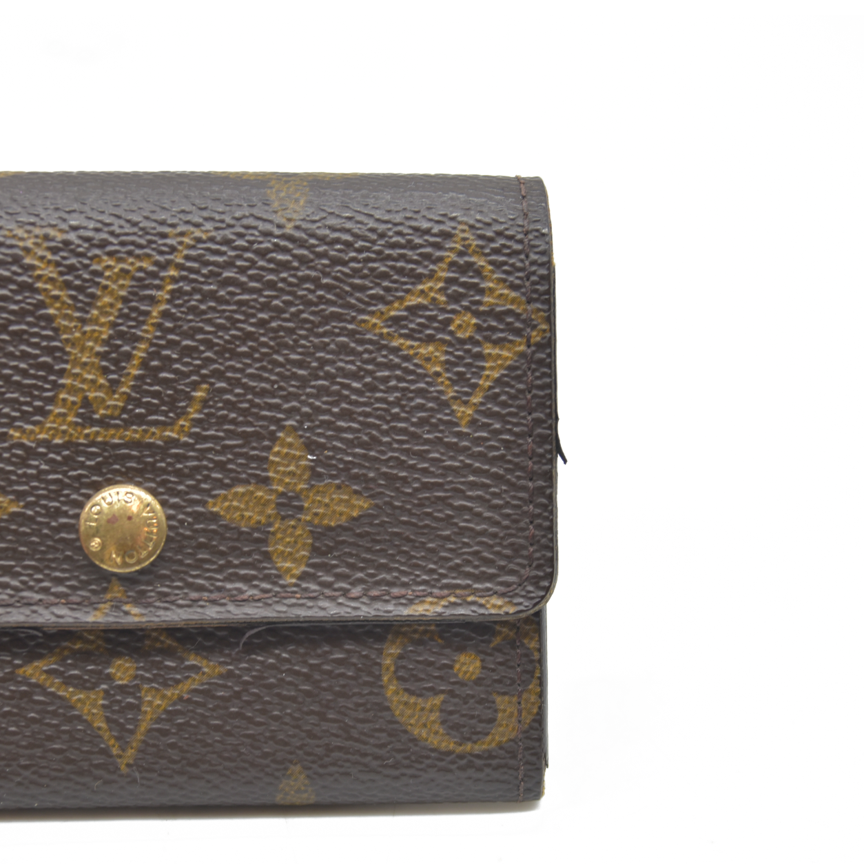 $345 Louis Vuitton Monogram Porte Monnaie Plat Coin Purse Wallet Brown MI0099 2009