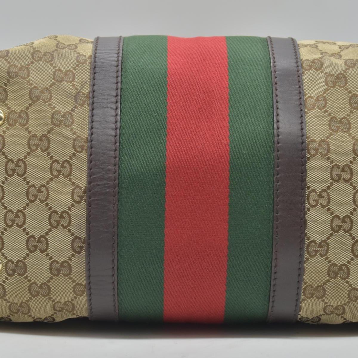 $1350 Gucci Monogram Selleria Calfskin Vintage Web Medium Boston Dark Brown