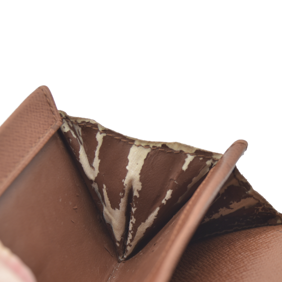 $345 Louis Vuitton Monogram Porte Monnaie Plat Coin Purse Wallet Brown MI0099 2009