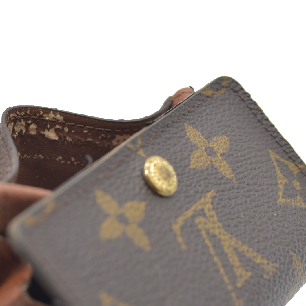 $345 Louis Vuitton Monogram Porte Monnaie Plat Coin Purse Wallet Brown MI0099 2009