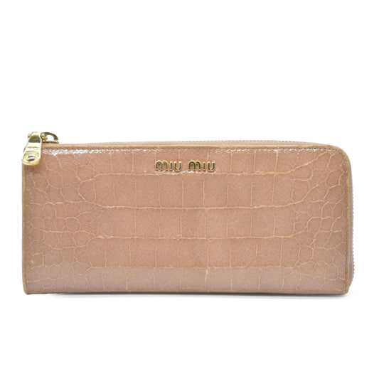 MIU MIU Logo Embossed Leather Zippy Long Wallet Beige