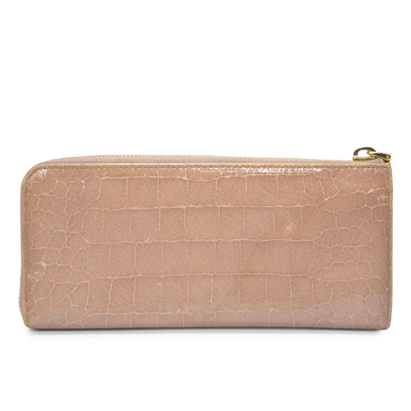 MIU MIU Logo Embossed Leather Zippy Long Wallet Beige