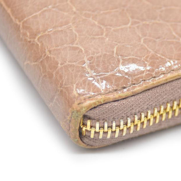 MIU MIU Logo Embossed Leather Zippy Long Wallet Beige