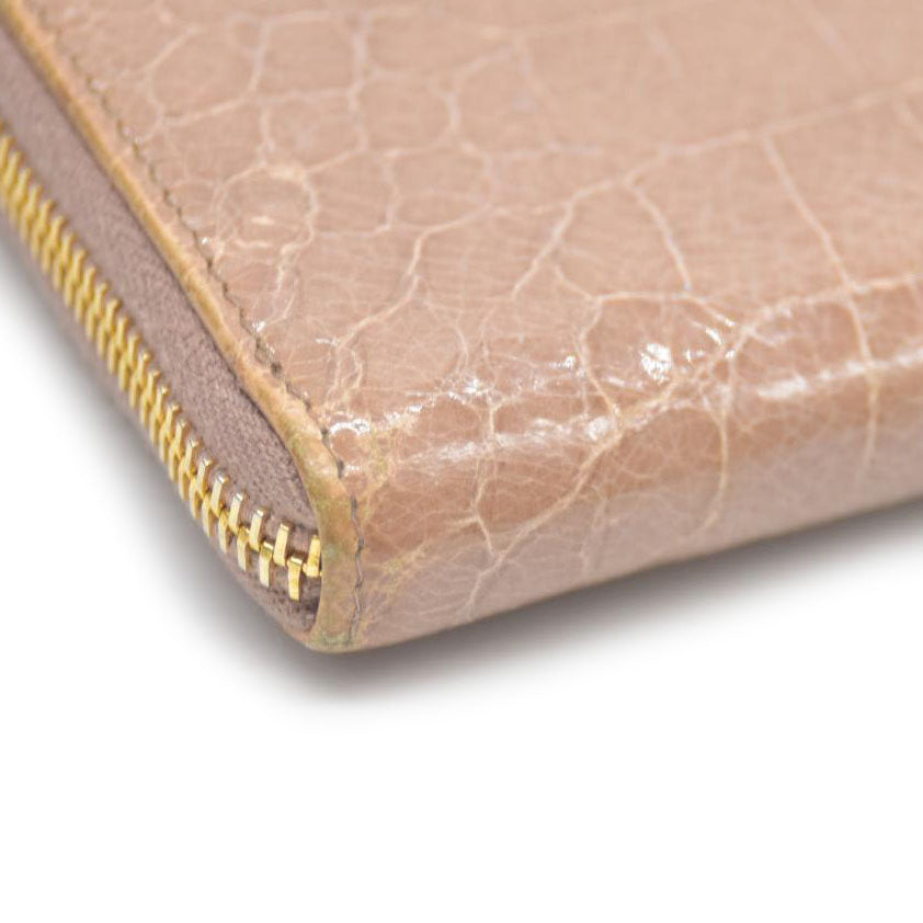 MIU MIU Logo Embossed Leather Zippy Long Wallet Beige