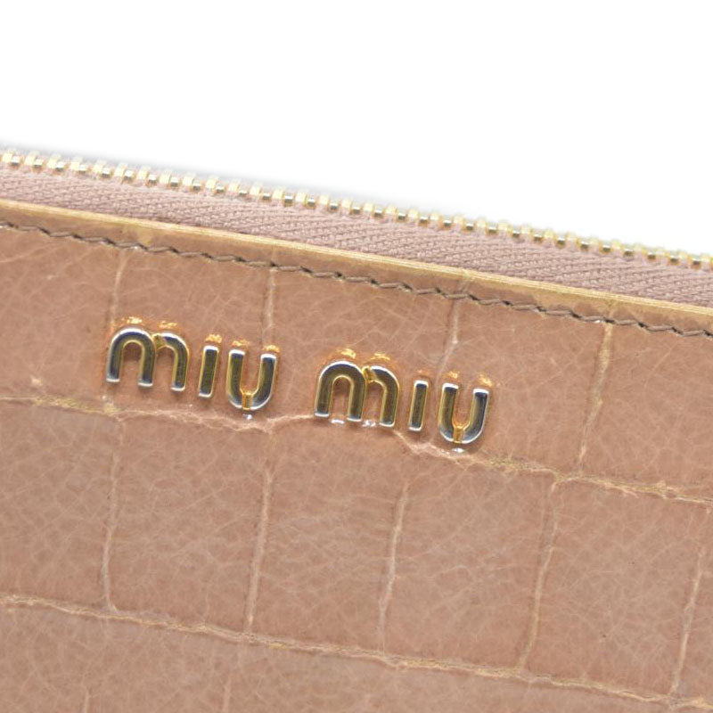 MIU MIU Logo Embossed Leather Zippy Long Wallet Beige
