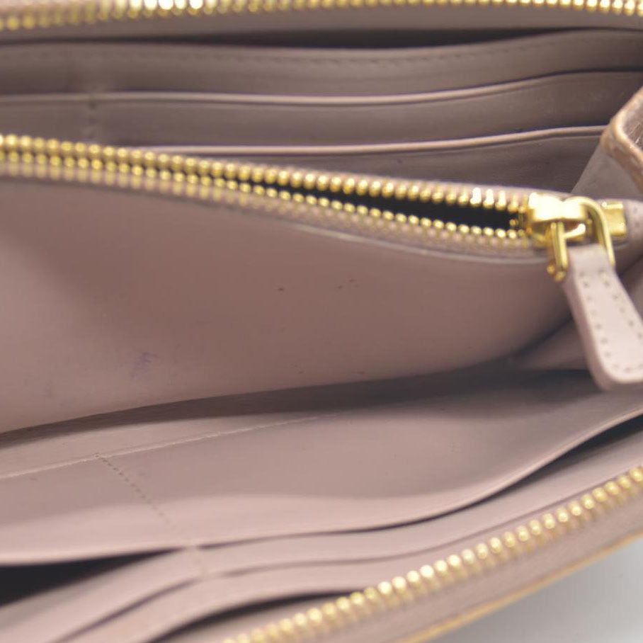 MIU MIU Logo Embossed Leather Zippy Long Wallet Beige