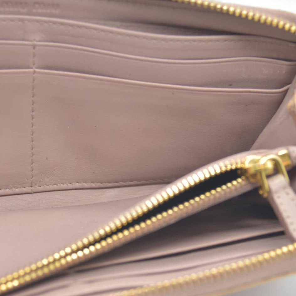 MIU MIU Logo Embossed Leather Zippy Long Wallet Beige