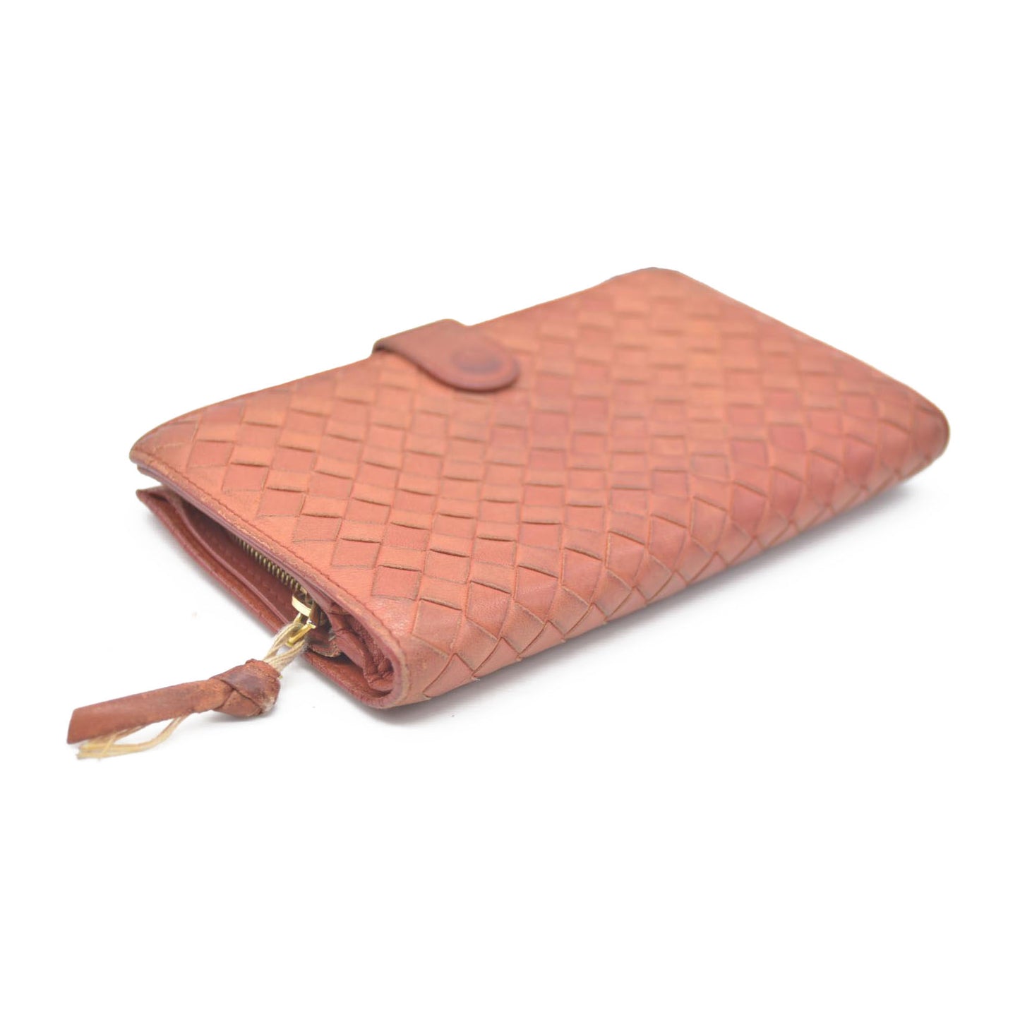 AUCTION $550 Bottega Veneta Intrecciato Lambskin Bifold Wallet Brown