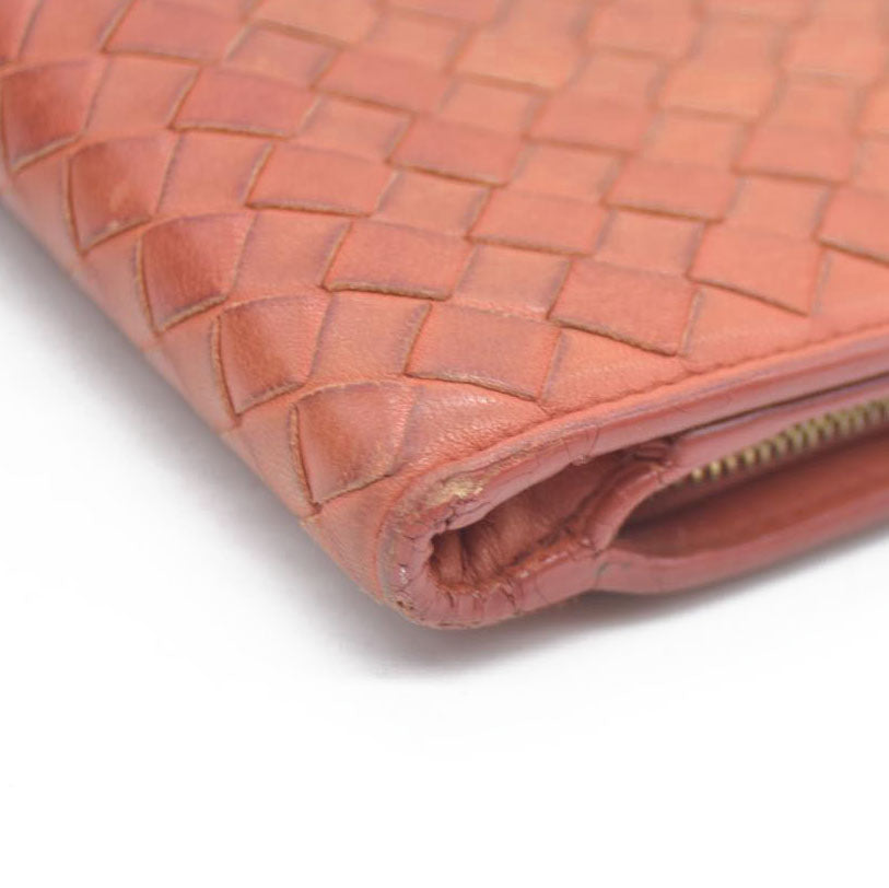 AUCTION $550 Bottega Veneta Intrecciato Lambskin Bifold Wallet Brown