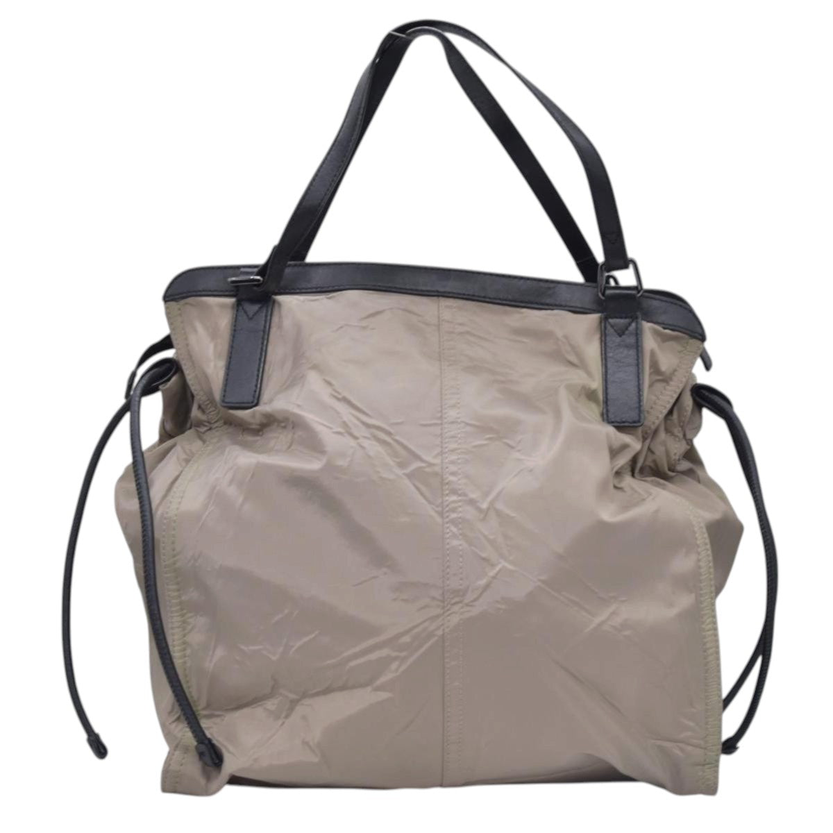 $1050 BURBERRY Nylon & Leather Drawstring Knight Emblem Tote Bag Beige Dark Brown CONSIGNMENT 10021354