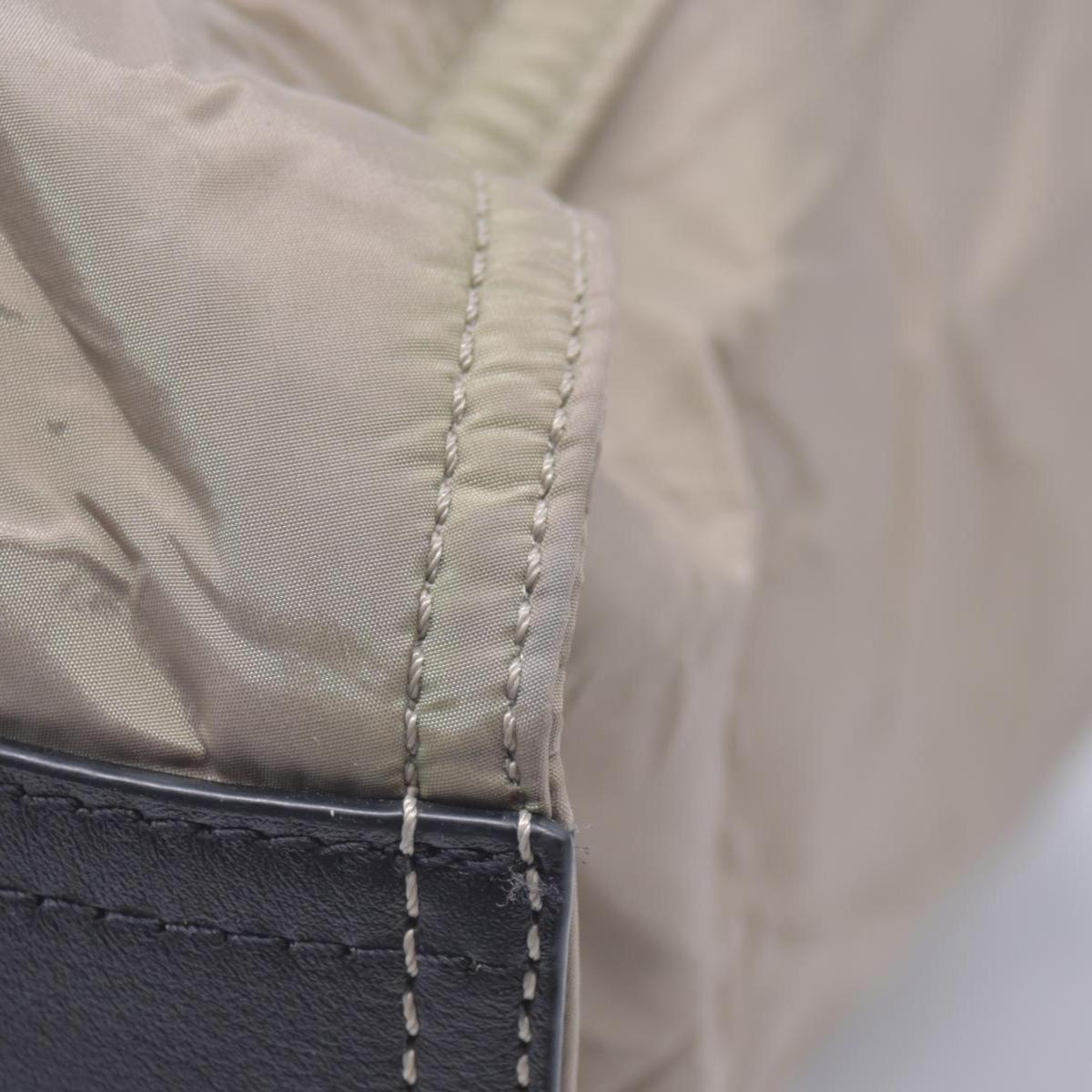 $1050 BURBERRY Nylon & Leather Drawstring Knight Emblem Tote Bag Beige Dark Brown CONSIGNMENT 10021354