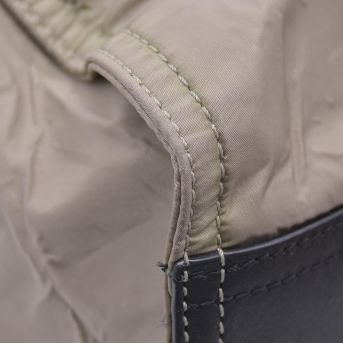 $1050 BURBERRY Nylon & Leather Drawstring Knight Emblem Tote Bag Beige Dark Brown CONSIGNMENT 10021354
