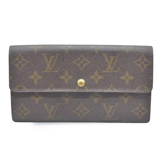 Louis Vuitton Monogram Portefeiulle Sarah Long Bifold Wallet Brown MI0972 Damaged button snap