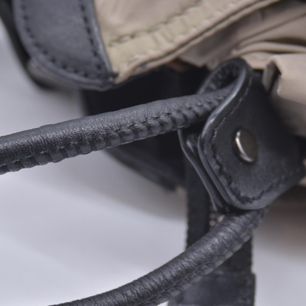 $1050 BURBERRY Nylon & Leather Drawstring Knight Emblem Tote Bag Beige Dark Brown CONSIGNMENT 10021354