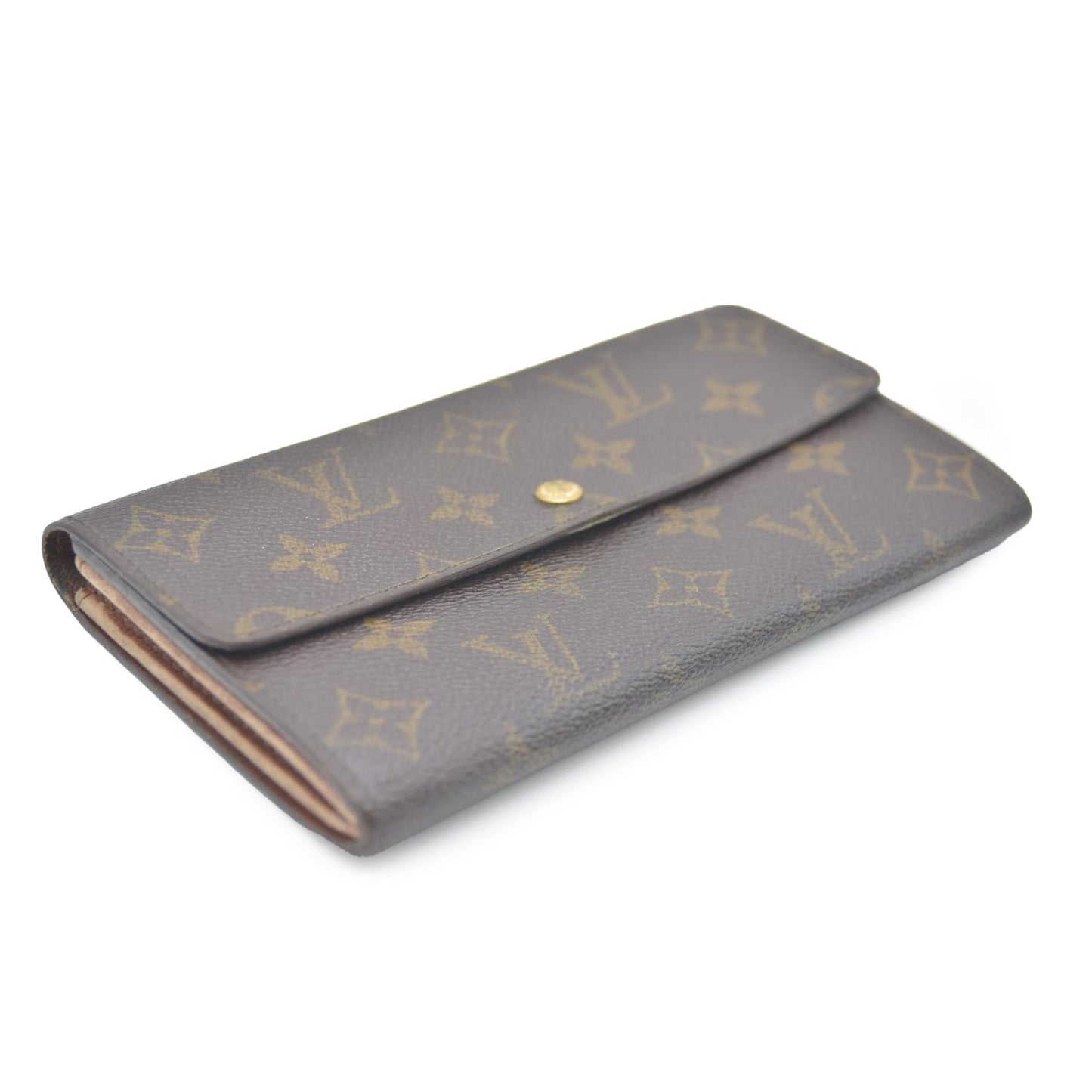 Louis Vuitton Monogram Portefeiulle Sarah Long Bifold Wallet Brown MI0972 Damaged button snap