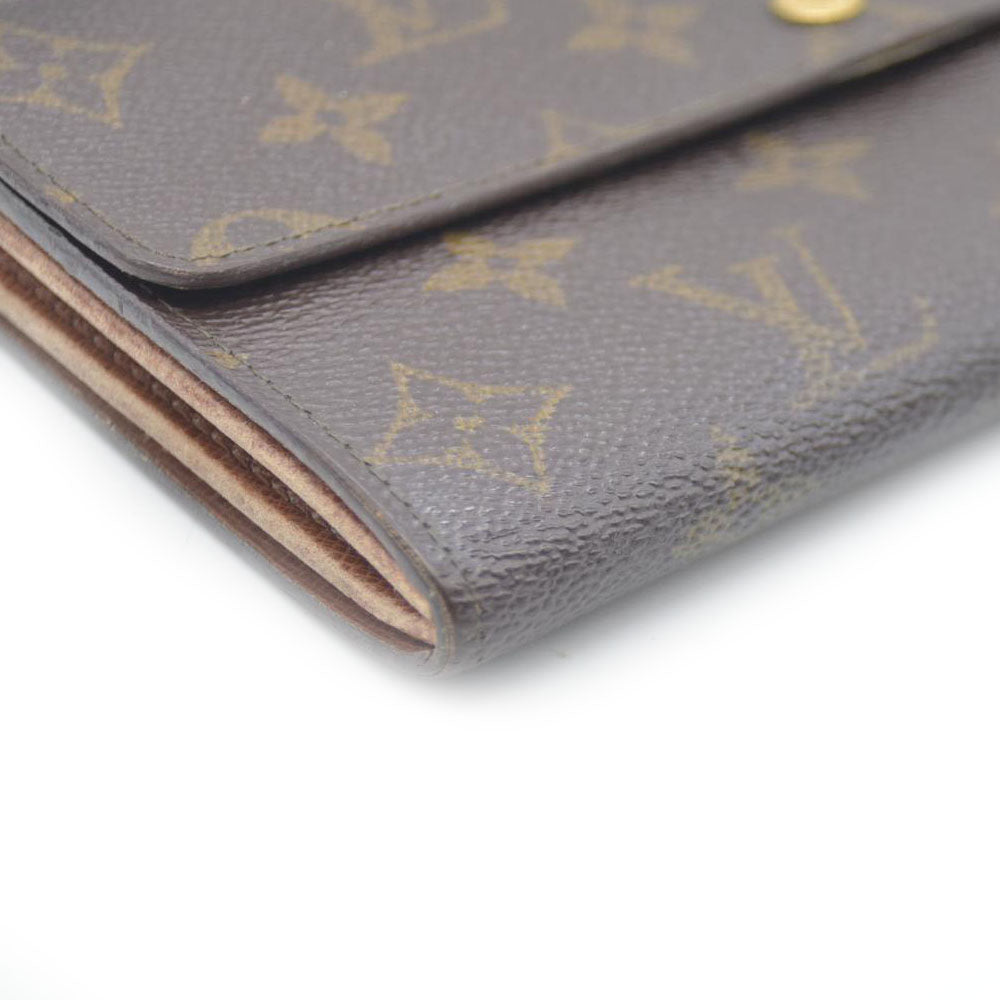 Louis Vuitton Monogram Portefeiulle Sarah Long Bifold Wallet Brown MI0972 Damaged button snap