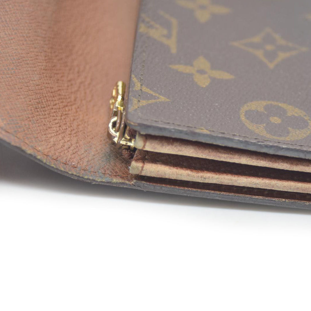 Louis Vuitton Monogram Portefeiulle Sarah Long Bifold Wallet Brown MI0972 Damaged button snap