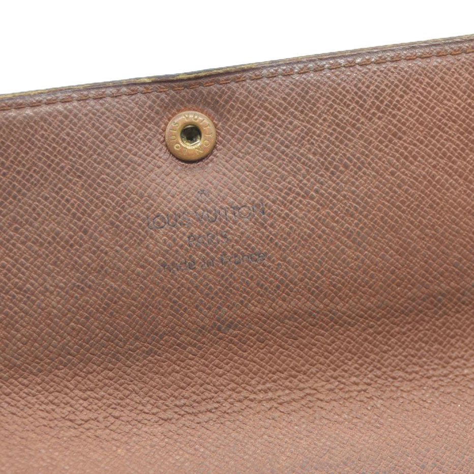 Louis Vuitton Monogram Portefeiulle Sarah Long Bifold Wallet Brown MI0972 Damaged button snap
