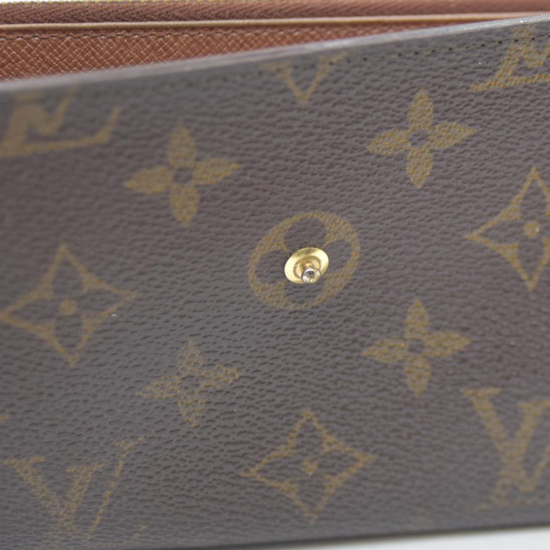 Louis Vuitton Monogram Portefeiulle Sarah Long Bifold Wallet Brown MI0972 Damaged button snap